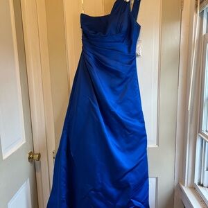 David's Bridal Blue Asymmetrical Ruched Gown